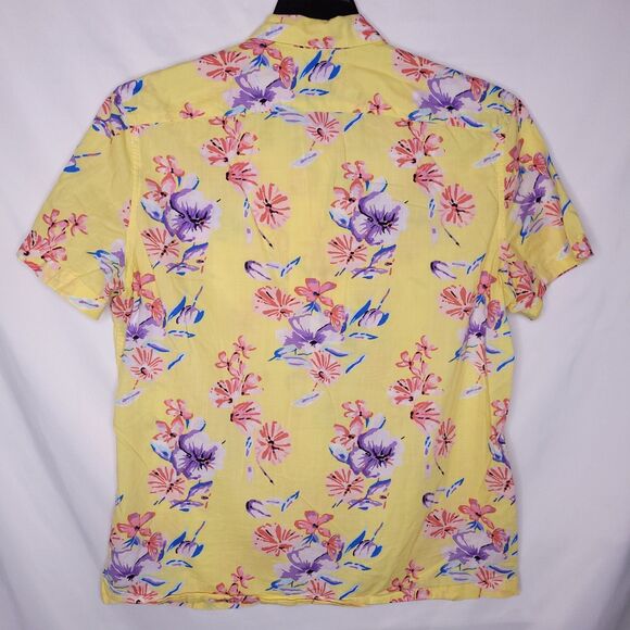 J Crew Shirt Mens Medium Floral Yellow Hawaiian Camp - Picture 5 of 11